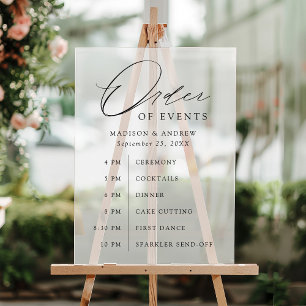 Elegant Zwart Script Bruiloft Orde van Evenementen Acryl Bord
