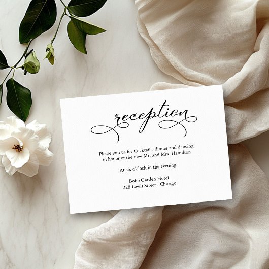 Elegant Zwart Script Bruiloft Receptie Kaart