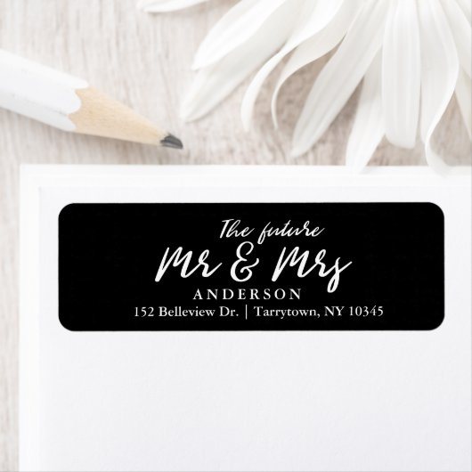 Elegant zwart script De toekomst Mr en Mrs Etiket (Insitu)