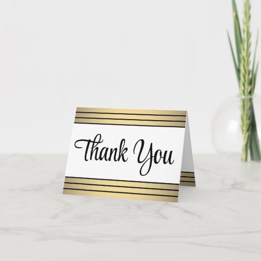 Elegant zwart script en klassieke gouden strepen g bedankkaart (Voorkant)