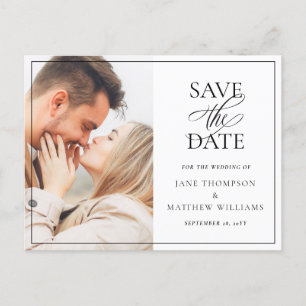 Elegant Zwart Script & Foto Bruiloft Save the Date Briefkaart