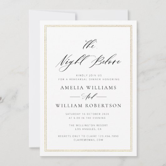 Elegant zwart script gouden lijst repetitiediner kaart (Voorkant)