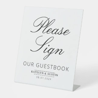 elegant zwart script guestbook-teken reclamebord met voetstuk