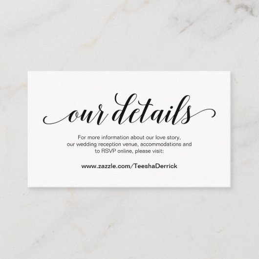 Elegant zwart script, huwelijksgegevens, online RS Informatiekaartje (Voorkant)