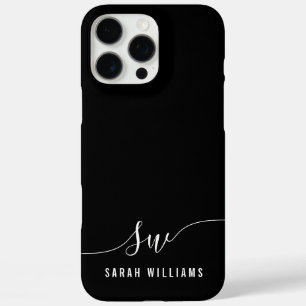 Elegant zwart script Initiaal monogram iPhone 16 Pro Max Hoesje