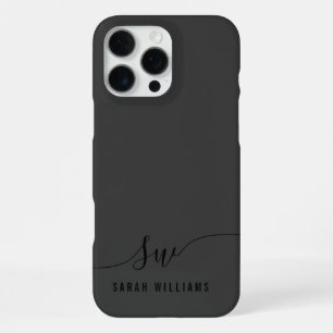 Elegant zwart script initiële monogram iPhone 16 pro max hoesje
