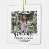 Elegant zwart script Modern 2 foto Afstuderen Keramisch Ornament (Links)