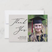 Elegant zwart script op grijs foto-Afstuderen Bedankkaart (Voorkant)