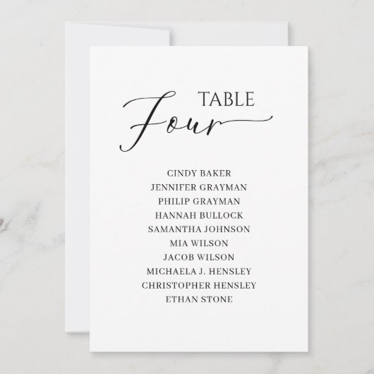 Elegant zwart-Script-tabel nummer 4 Zitdiagram Kaart (Voorkant)
