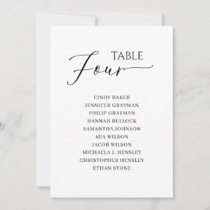 Elegant zwart-Script-tabel nummer 4 Zitdiagram Kaart