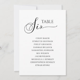 Elegant zwart-Script-tabel nummer 6 Zitdiagram Kaart