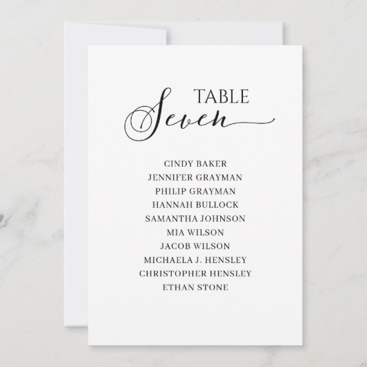 Elegant zwart-Script-tabel nummer 7 Zitdiagram Kaart (Achterkant)