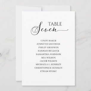 Elegant zwart-Script-tabel nummer 7 Zitdiagram Kaart