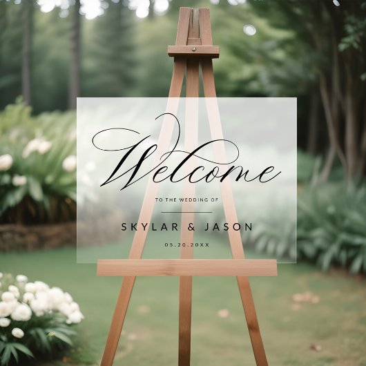 Elegant Zwart Script Wit Frosted Welkom Bruiloft Acryl Bord