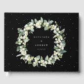 Elegant Zwart Snowberry + Eucalyptus krans bruilof Gastenboek (Voorkant)