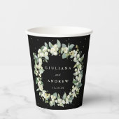 Elegant Zwart Snowberry + Eucalyptus krans bruilof Papieren Bekers (Voorkant)