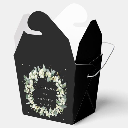 Elegant Zwart Snowberry+Eucalyptus Winter Bruiloft Bedankdoosjes (Geopend)