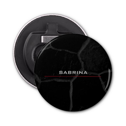 Elegant zwart stone minimalistisch stijlvol modern button flesopener (Voorkant)