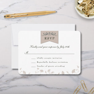 Elegant Zwart Tan Bibliotheek Thema Bruiloft RSVP  Kaartje
