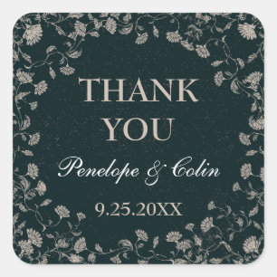 Elegant Zwart Tan Bloemen Bruiloft Dank u Vierkante Sticker