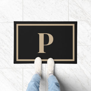 Elegant zwart tan monogram Initiaal ontwerp Deurmat