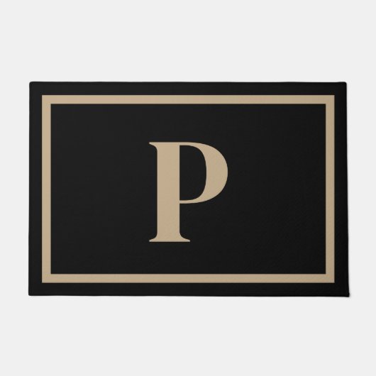 Elegant zwart tan monogram Initiaal ontwerp Deurmat (Voorkant)