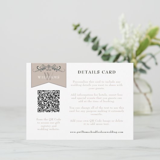 Elegant Zwart Tan QR Code Bruiloft Kaart Invoegen (Staand voorkant)