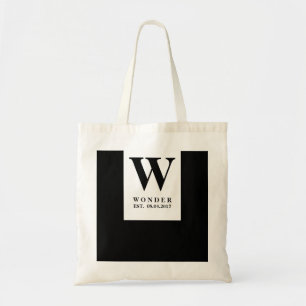 Elegant zwart trouwmonogram Minimalistisch koppe Tote Bag