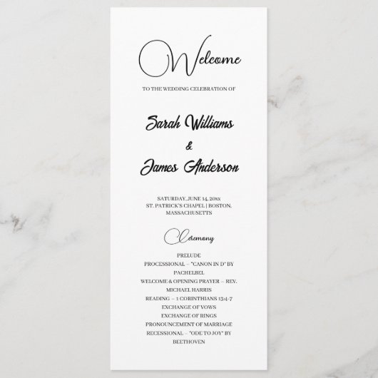 Elegant Zwart Typografie Witte Trouwprogramma Programma (Voorkant)