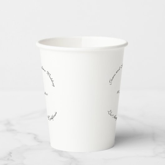 Elegant zwart-wit, aangepast script bruiloft papieren bekers (Links)