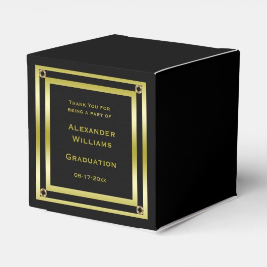 Elegant zwart-wit Afstuderen met goudformaat Bedankdoosjes (Achterkant)