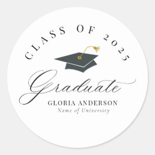 Elegant zwart-wit afstuderen ronde sticker