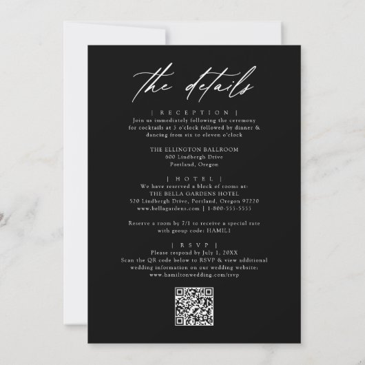 Elegant Zwart-wit All In One QR Code Bruiloft Kaart (Achterkant)