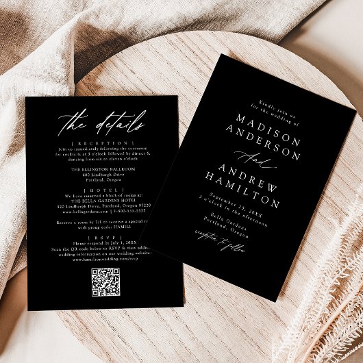 Elegant Zwart-wit All In One QR Code Bruiloft Kaart