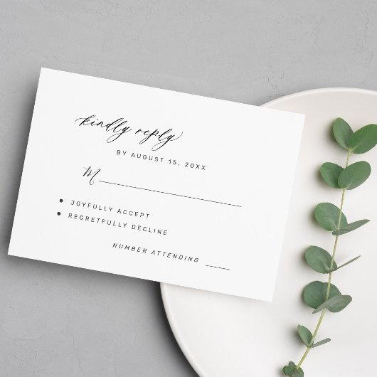Elegant zwart-wit antwoordt graag huwelijk RSVP kaartje