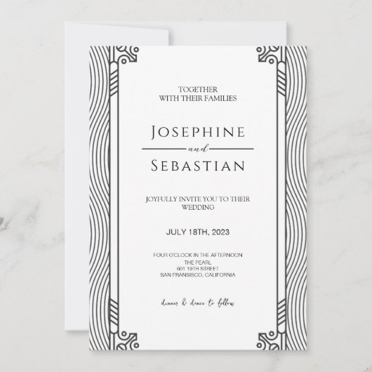 Elegant Zwart & Wit Art Deco Minimalistische Bruil Kaart (Voorkant)