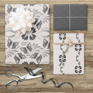 Elegant Zwart Wit Art Nouveau  Bloemen Inpakpapier Vel