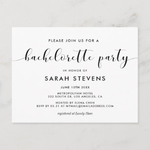 Elegant zwart wit Bachelorette Party uitnodiging