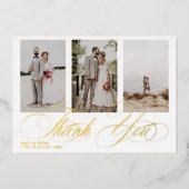 Elegant zwart-wit bedankt voor de 3 fotobruiloft folie uitnodiging (Voorkant)