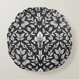 Elegant zwart-wit bladpatroon rond kussen