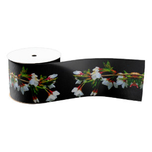 Elegant Zwart Wit bloeiende witte bloesem Grosgrain Lint