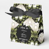 Elegant Zwart & Wit Bloemen Bruiloft: Kalligrafie Bedankdoosjes (Voorkant Zijde)