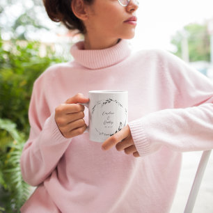 Elegant Zwart Wit Bloemen Krans Bruiloft Custom Koffiemok