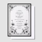 Elegant zwart wit bloemen lijst bruiloft vellum uitnodigingen (Offset)