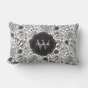 Elegant zwart wit bloemen monogram kussen