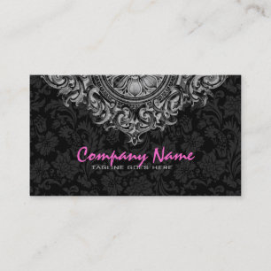Elegant Zwart & Wit Bloemen Ornament 2 Visitekaartje