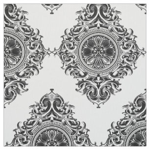 Elegant Zwart & Wit Bloemen Ornament Stof