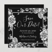Elegant Zwart Wit Bloemen Save Our Date Kaart (Voorkant / Achterkant)