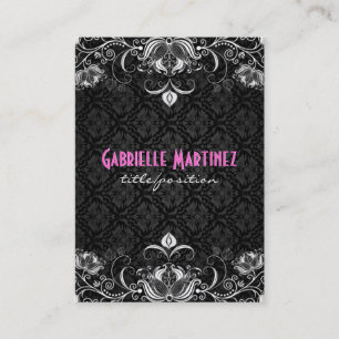 Elegant Zwart & Wit Bloemen Swirls Visitekaartje