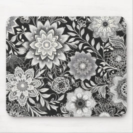 Elegant zwart-wit bloemenkantpatroon muismat
